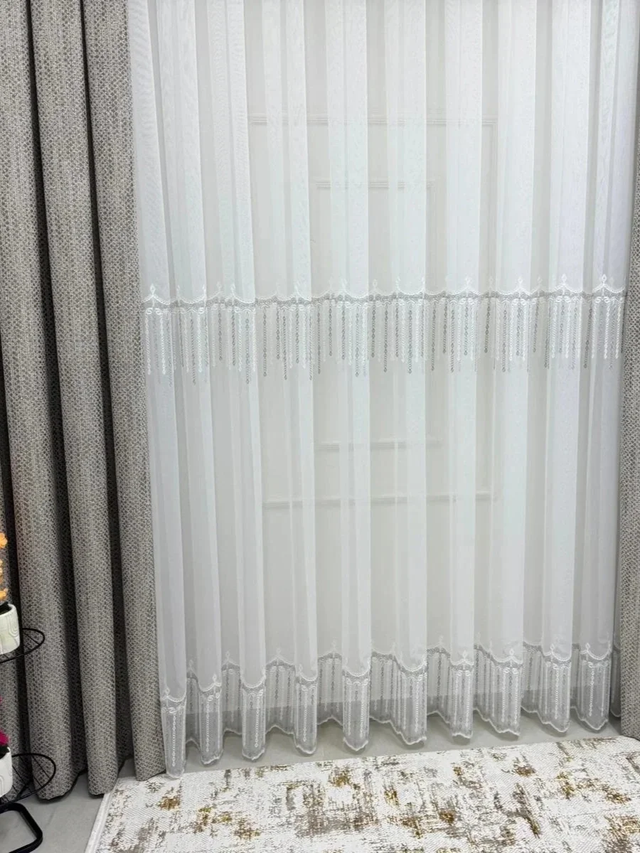 NİVEMESHOME 2571 V -105 REİNA GÜMÜŞ 1/3 PİLELİ BAMBU TÜL PERDE