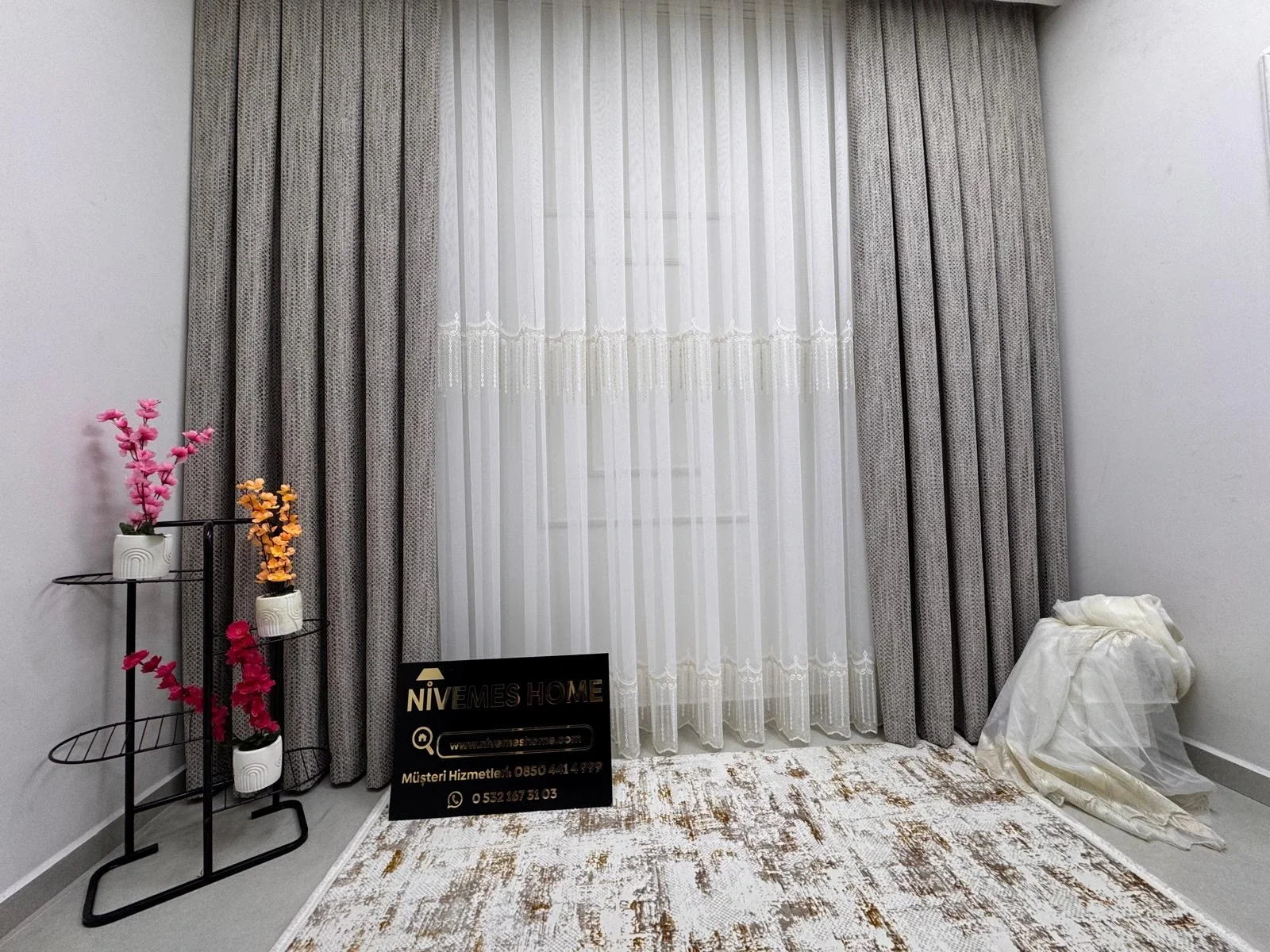 NİVEMESHOME 2571 V -117 REİNA GOLD 1/3 PİLELİ BAMBU TÜL PERDE