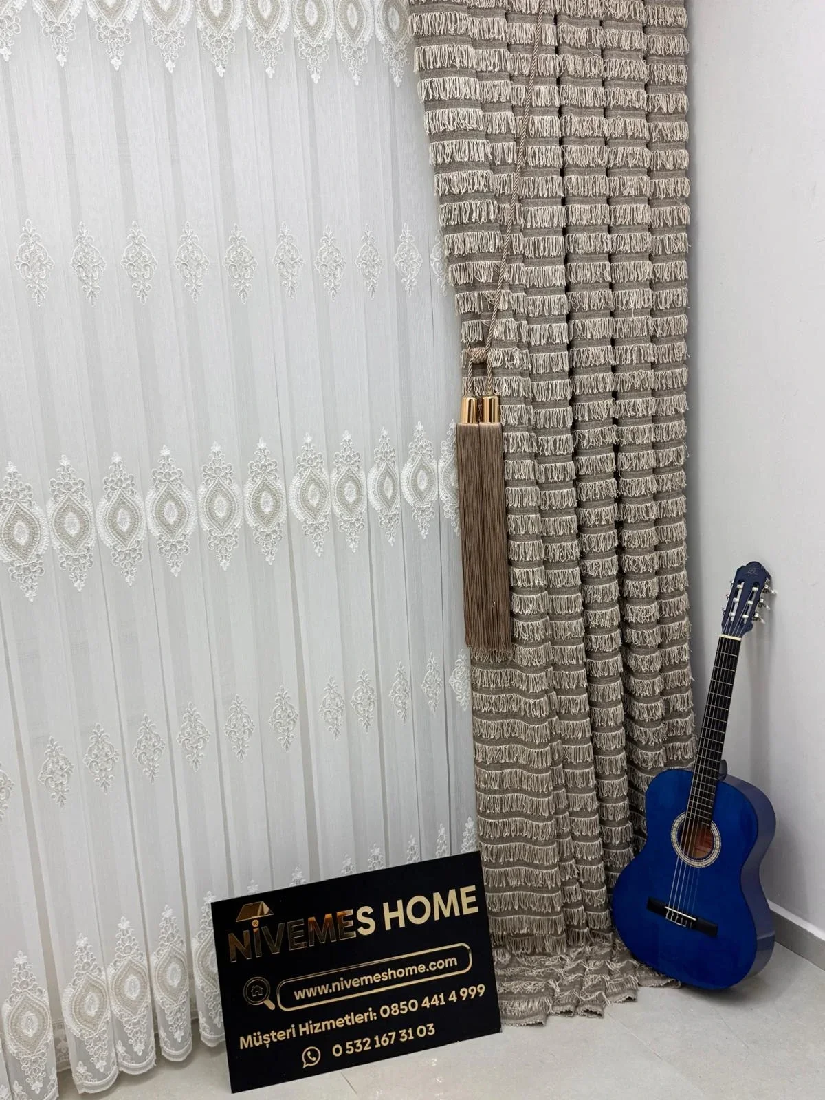 NİVEMESHOME 3767 SERAP GOLD  1/2,5 PİLELİ  BAMBU TÜL PERDE