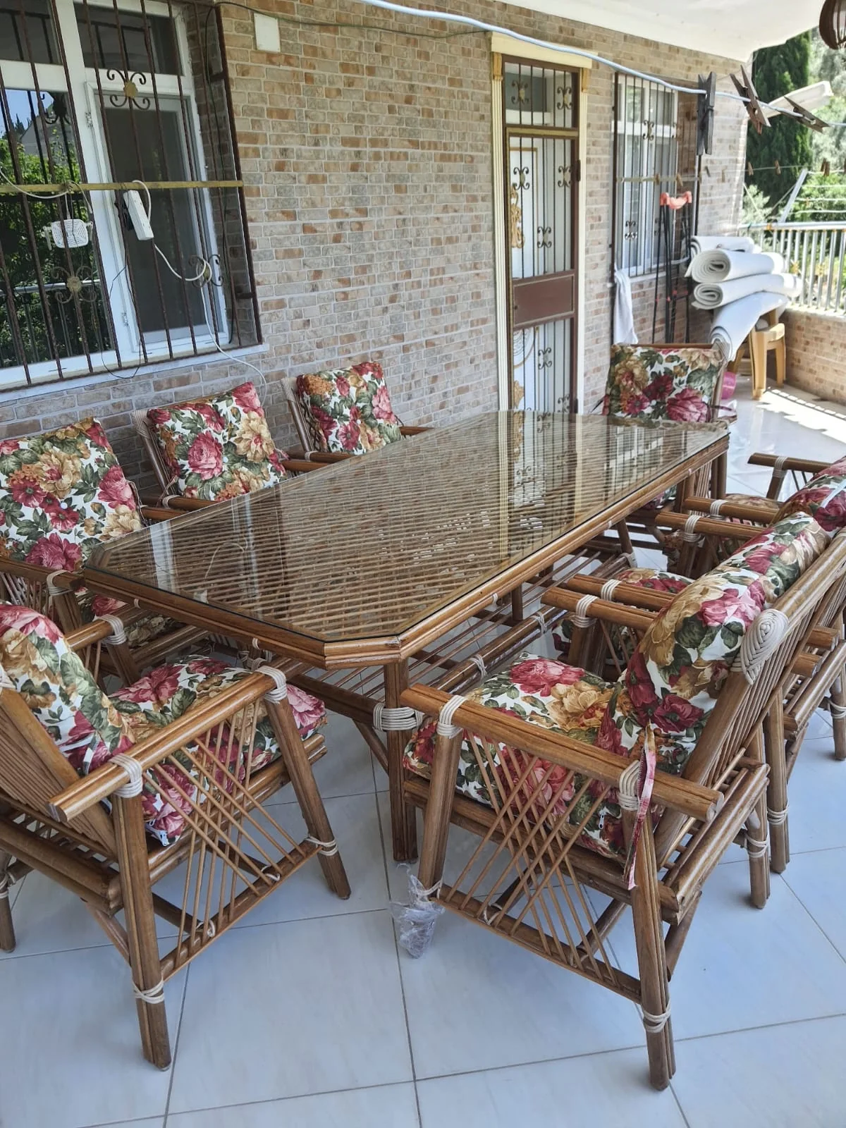 NİVEMESHOME 8-PERSON MATTED BAMBOO SEATING SET (8 CHAIRS+TABLE)