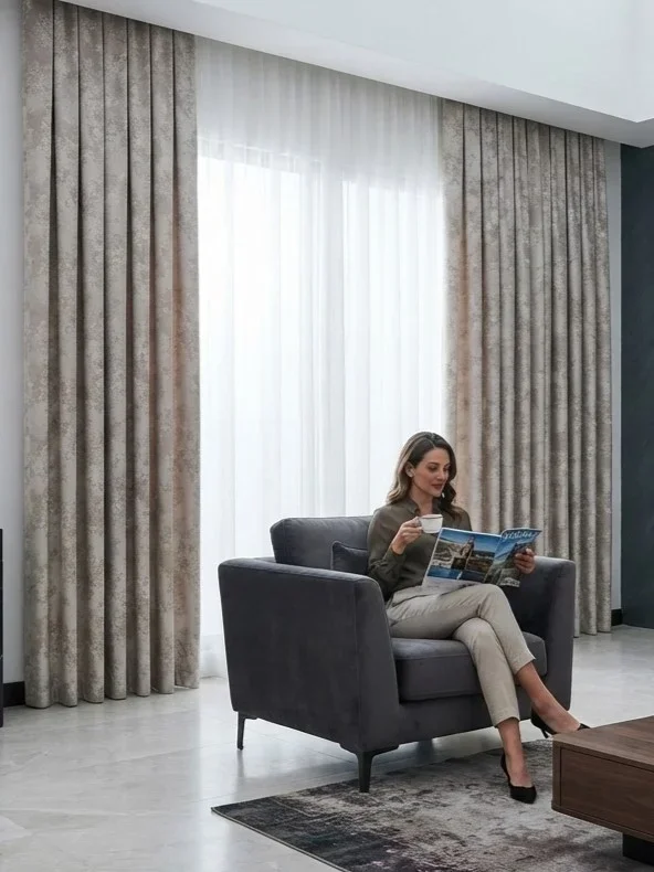 NİVEMESHOME ADEL 5201 KREM 1/3 PİLELİ FON PERDE APM