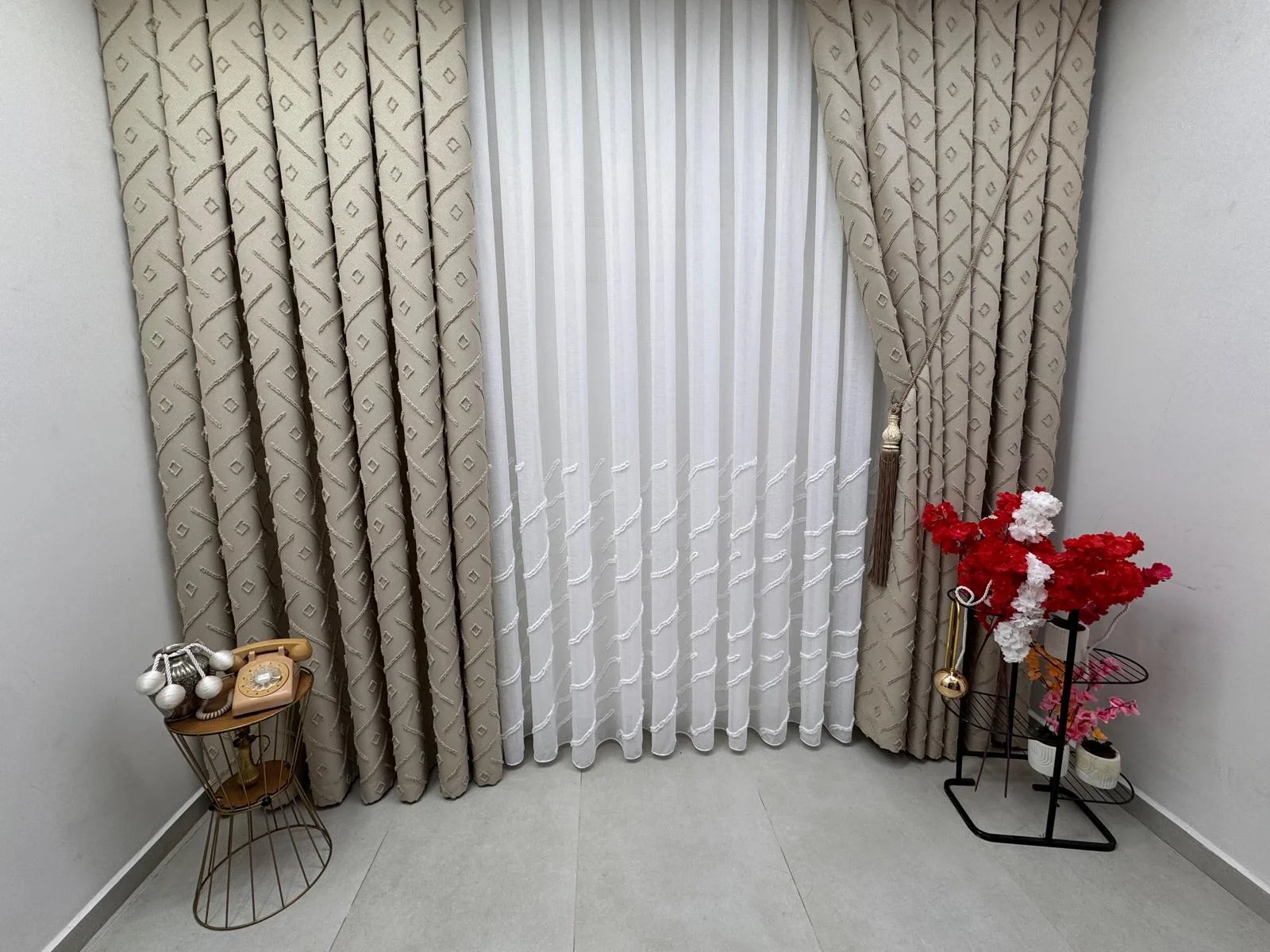 NİVEMESHOME AHU 1-0049P  YARI DESENLİ  1/3  PİLELİ  TÜL PERDE APM