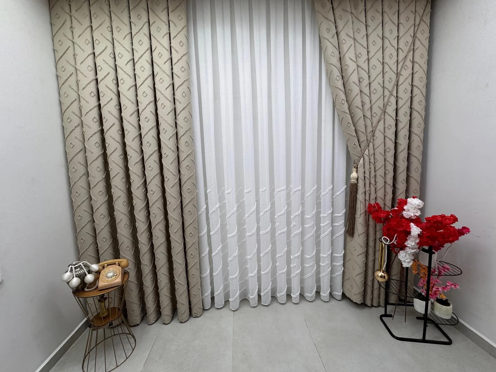 NİVEMESHOME AHU 1-0049P  YARI DESENLİ  1/3  PİLELİ  TÜL PERDE APM