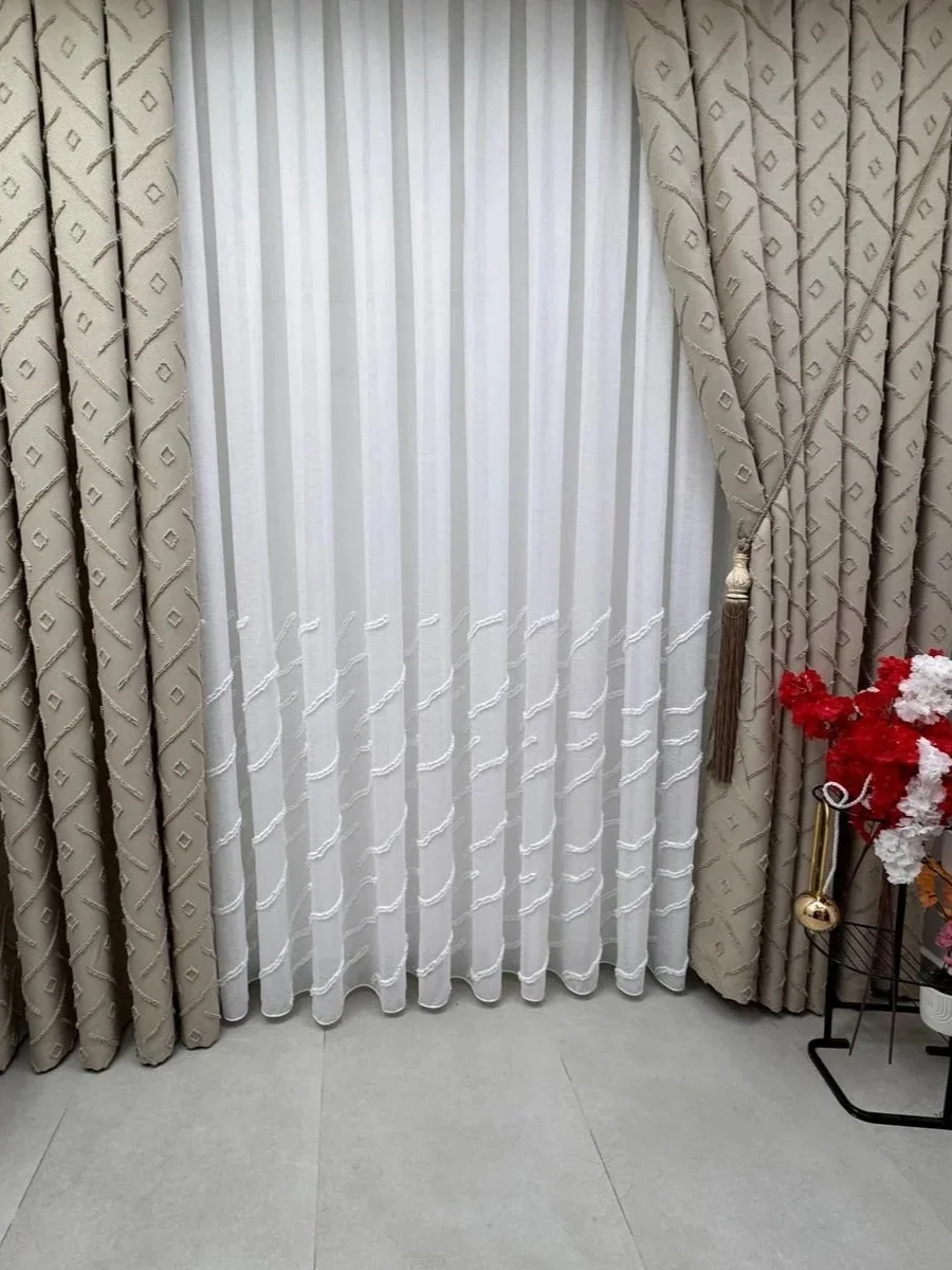 NİVEMESHOME AHU 1-0049P YARI DESENLİ 1/3 PİLELİ TÜL PERDE APM