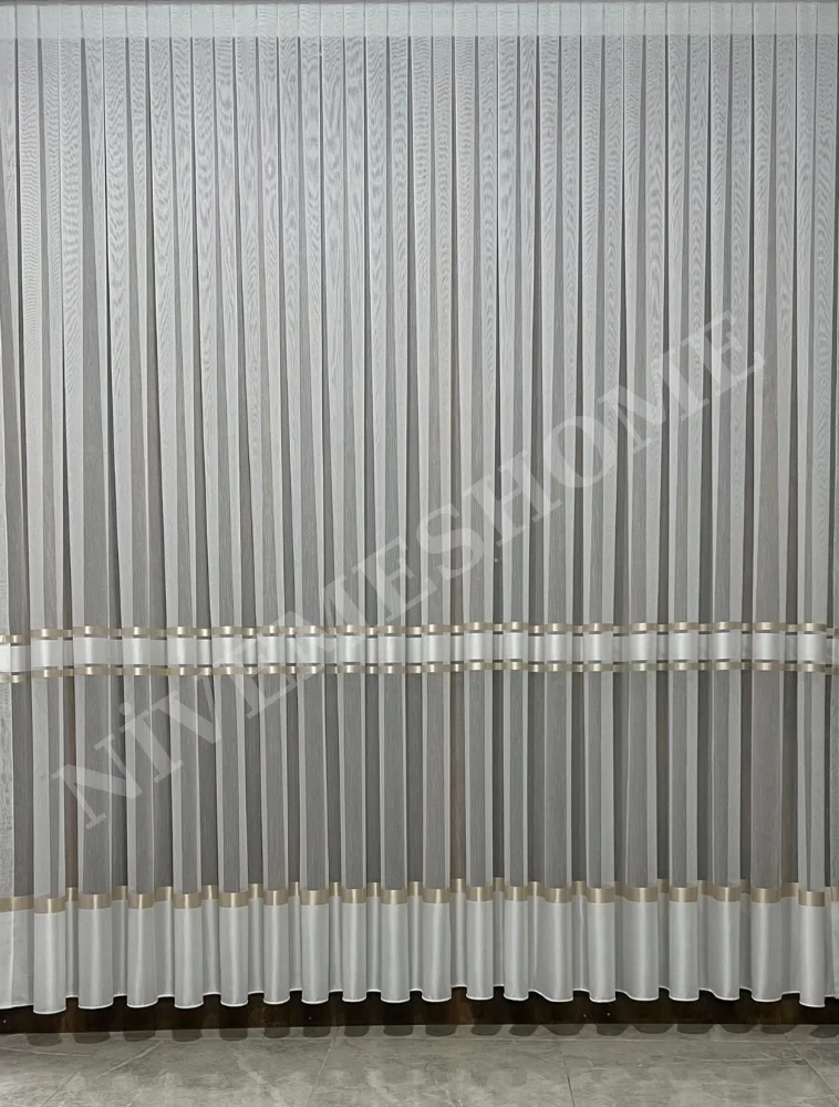 NİVEMESHOME ALTIN DOKULU 3480612 1/3 SIK PİLELİ TÜL PERDE APM