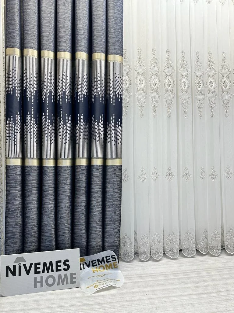 NİVEMESHOME AMASRA FT614164 V-502 MAVİ 1/3 SIK PİLELİ FON PERDE APM