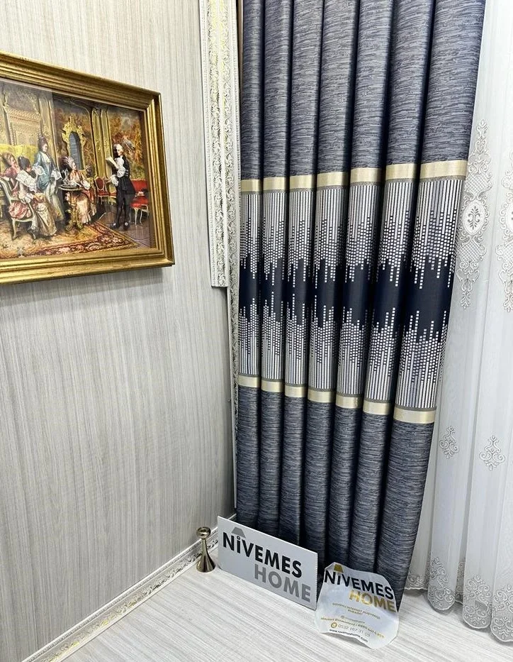 NİVEMESHOME AMASRA FT614164 V-502 MAVİ 1/3 SIK PİLELİ FON PERDE APM