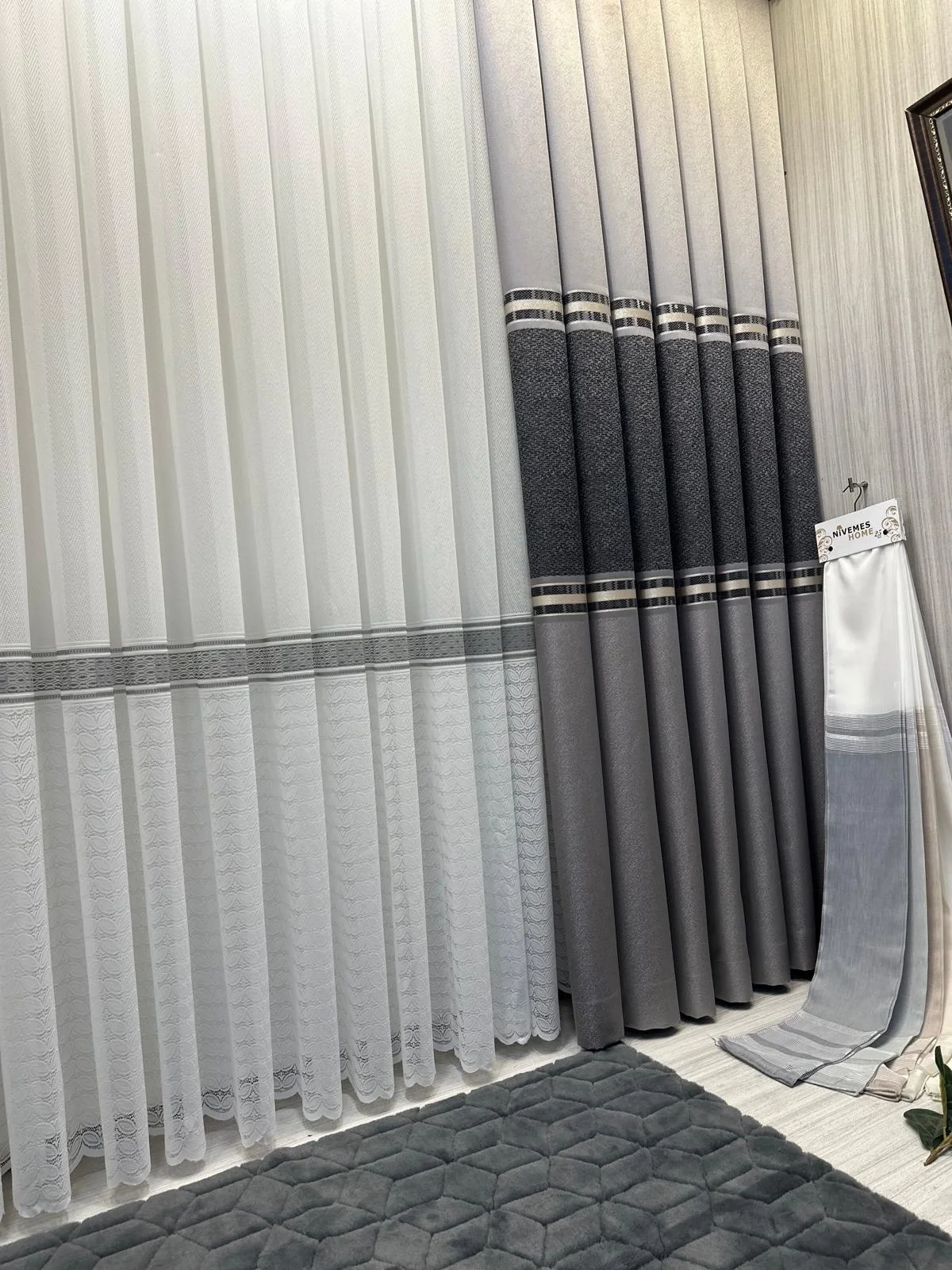 NİVEMESHOME ANKA GRAY-BLACK 1/3 DENSE PILE CURTAIN FABRIC