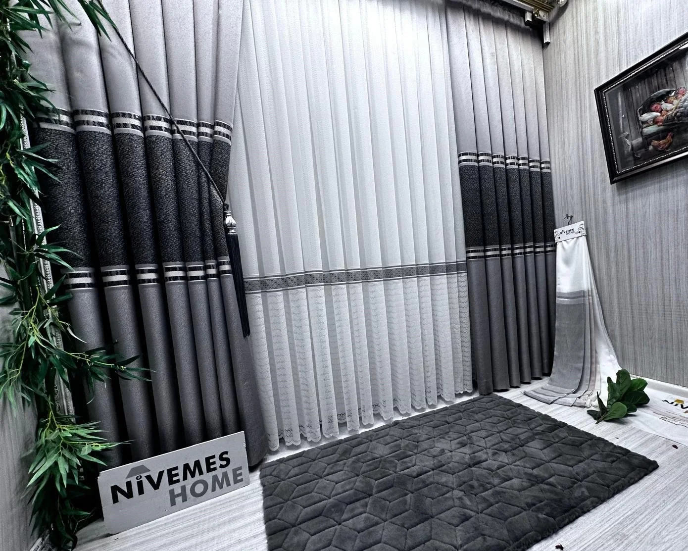 NİVEMESHOME ANKA GRAY-BLACK 1/3 DENSE PILE CURTAIN FABRIC