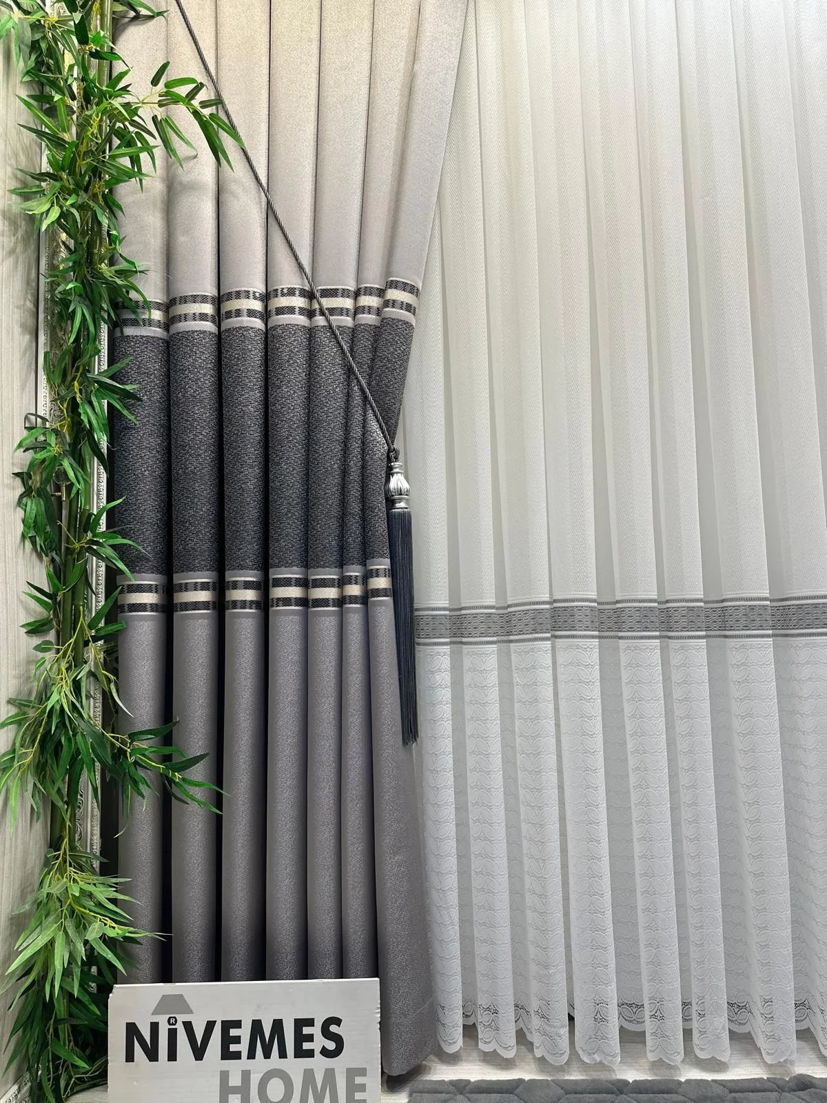 NİVEMESHOME ANKA GRAY-BLACK 1/3 DENSE PILE CURTAIN FABRIC