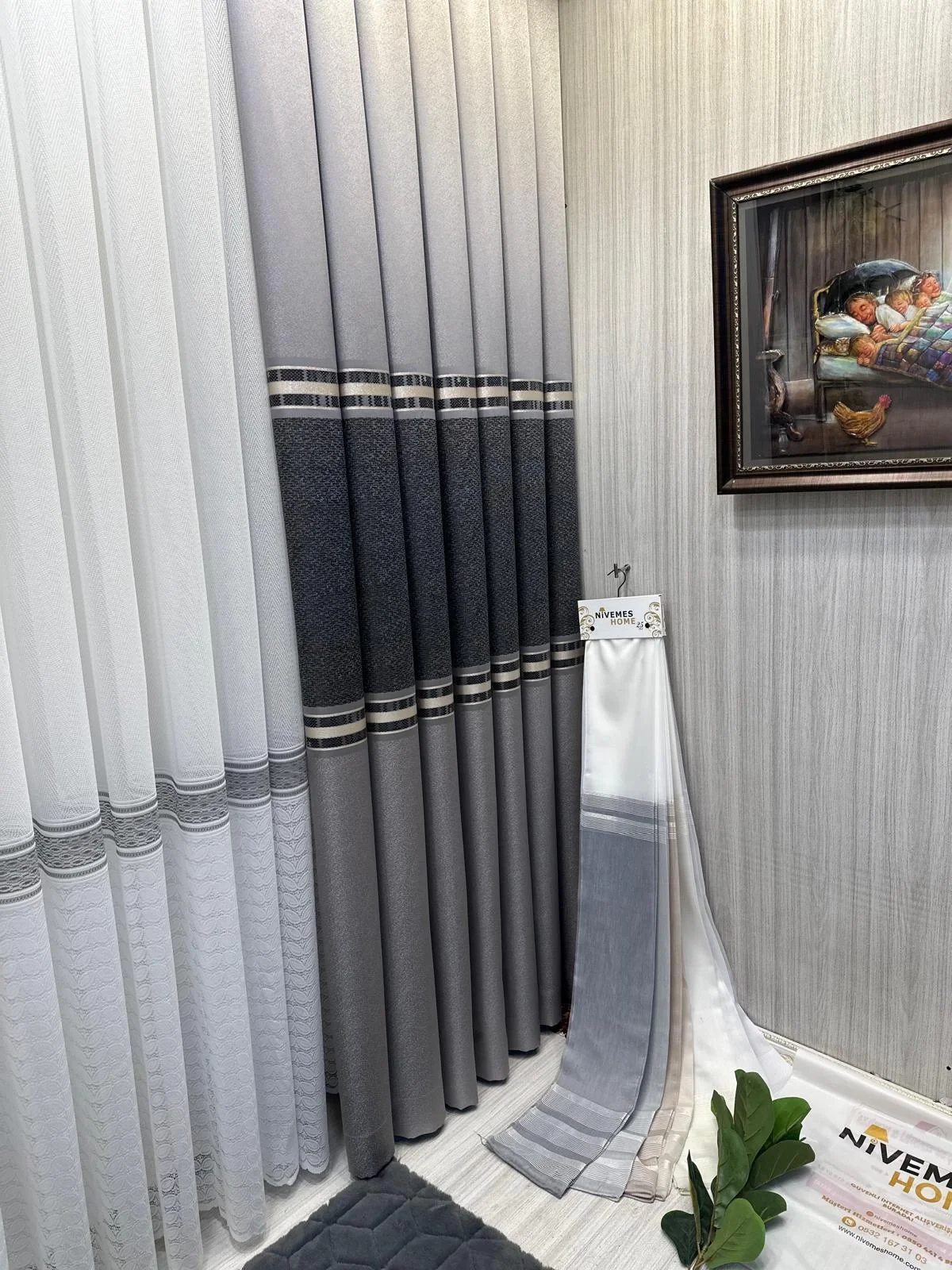 NİVEMESHOME ANKA GRAY-BLACK 1/3 DENSE PILE CURTAIN FABRIC