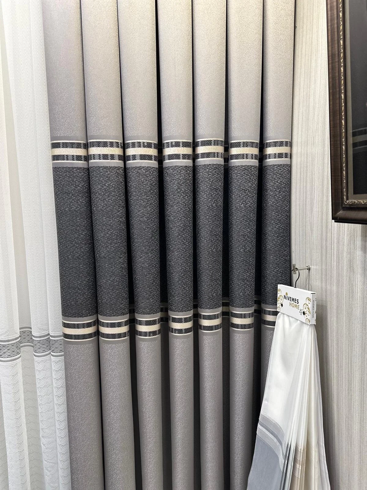 NİVEMESHOME ANKA GRAY-BLACK 1/3 DENSE PILE CURTAIN FABRIC