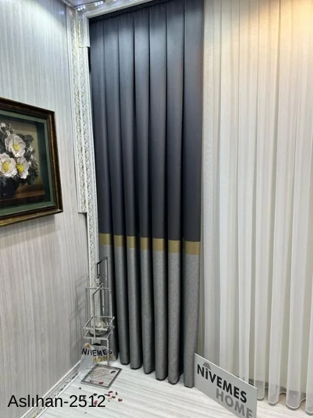 NİVEMESHOME ASLIHAN ANTHRACITE-GOLD FT632116 2501 1/3 THICK PILE CURTAIN BLIND APM