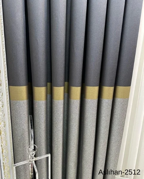 NİVEMESHOME ASLIHAN ANTHRACITE-GOLD FT632116 2501 1/3 THICK PILE CURTAIN BLIND APM