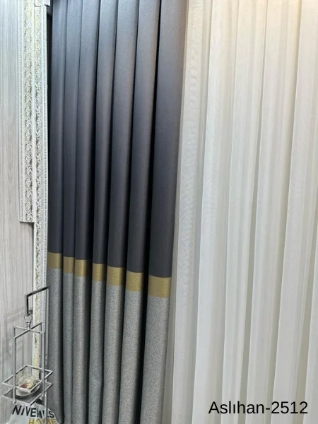 NİVEMESHOME ASLIHAN ANTHRACITE-GOLD FT632116 2501 1/3 THICK PILE CURTAIN BLIND APM