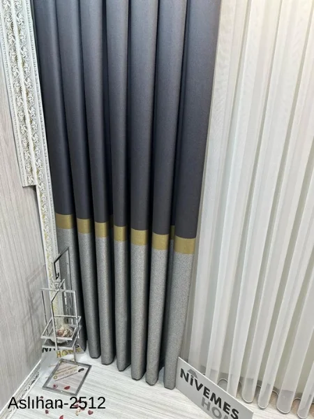 NİVEMESHOME ASLIHAN ANTHRACITE-GOLD FT632116 2501 1/3 THICK PILE CURTAIN BLIND APM