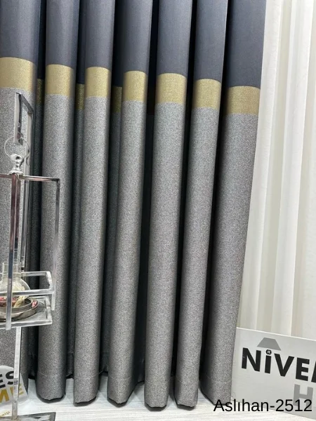 NİVEMESHOME ASLIHAN ANTHRACITE-GOLD FT632116 2501 1/3 THICK PILE CURTAIN BLIND APM