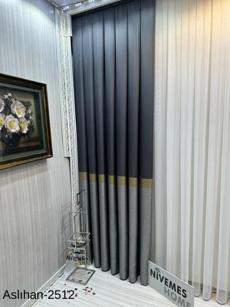 NİVEMESHOME ASLIHAN ANTHRACITE-GOLD FT632116 2501 1/3 THICK PILE CURTAIN BLIND APM