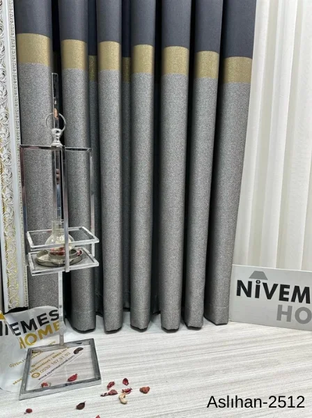 NİVEMESHOME ASLIHAN ANTHRACITE-GOLD FT632116 2501 1/3 THICK PILE CURTAIN BLIND APM