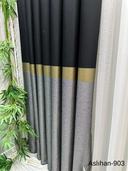 NİVEMESHOME ASLIHAN BLACK-GOLD FT632116 V-903 1/3 DENSE PILE CURTAIN APM