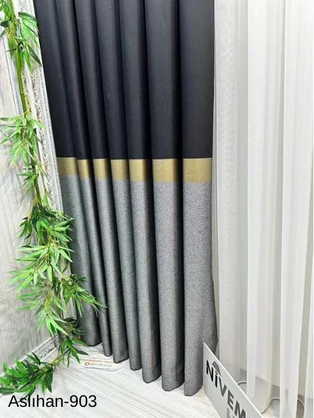 NİVEMESHOME ASLIHAN BLACK-GOLD FT632116 V-903 1/3 DENSE PILE CURTAIN APM