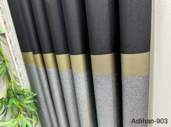 NİVEMESHOME ASLIHAN BLACK-GOLD FT632116 V-903 1/3 DENSE PILE CURTAIN APM