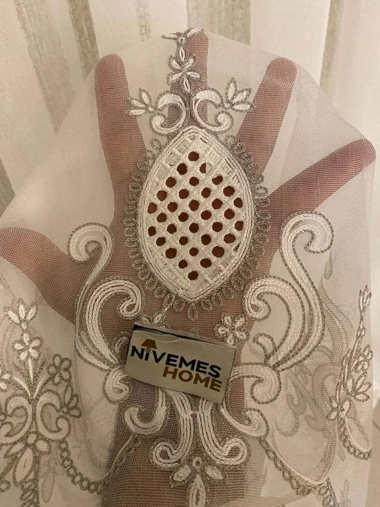 NİVEMESHOME ASTER NAKIŞLI 1/3 SIK PİLE TÜL PERDE APM