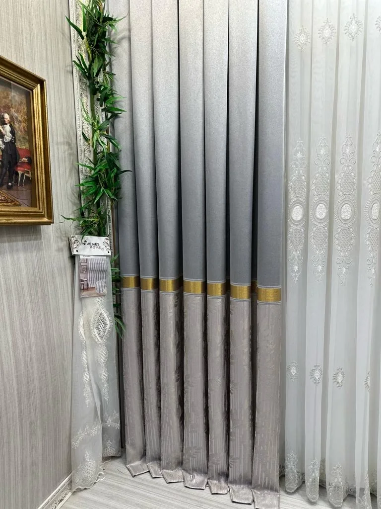 NİVEMESHOME ATA FT614168 V-2001 GRİ  1/3 SIK PİLELİ FON PERDE APM