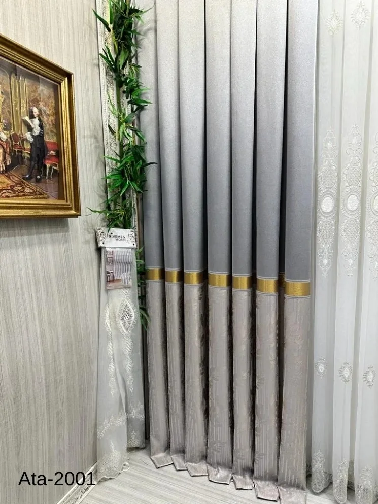 NİVEMESHOME ATA FT614168 V-2001 GRİ  1/3 SIK PİLELİ FON PERDE APM