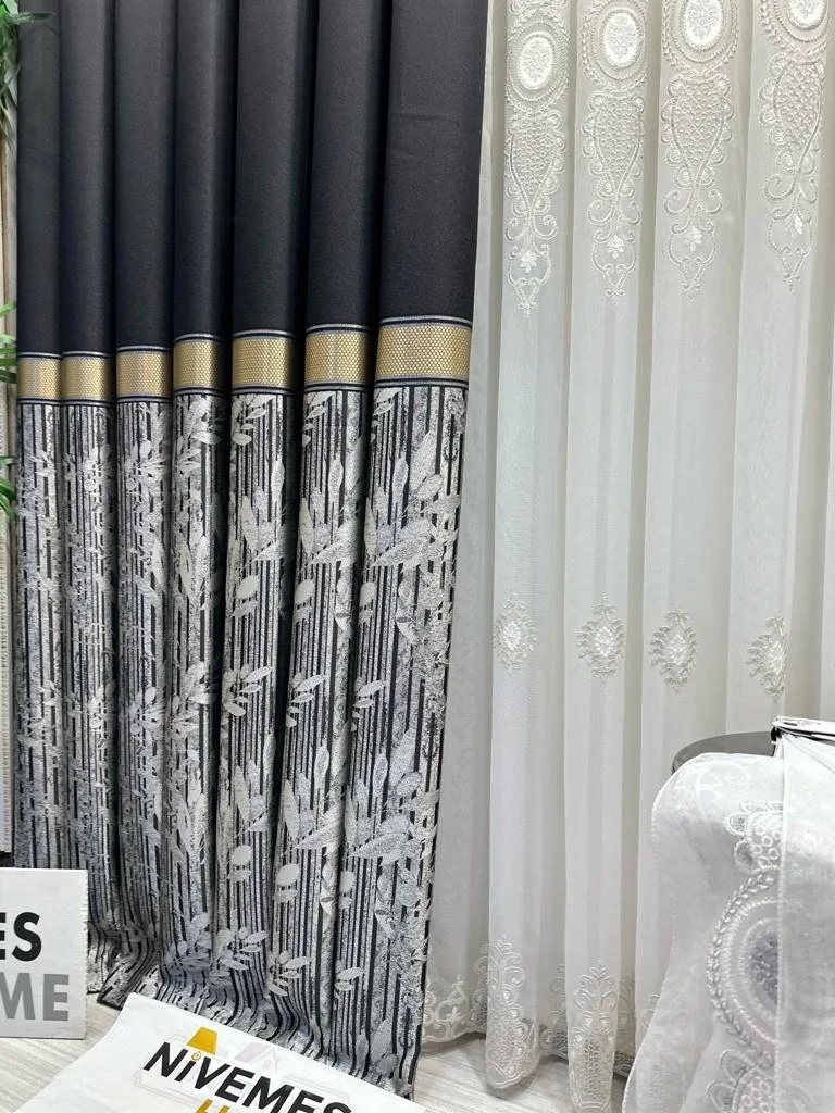 NIVEMESHOME ATA FT614168 V-902 BLACK 1/3 THICK FOLDED CURTAIN PANEL