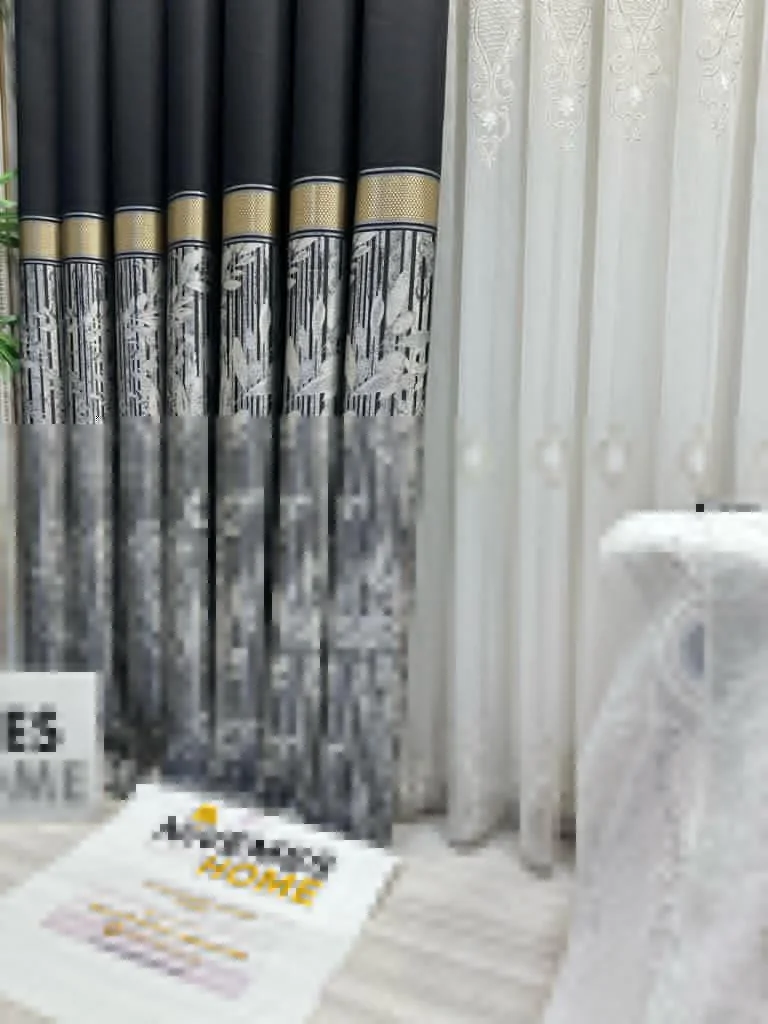 NIVEMESHOME ATA FT614168 V-902 BLACK 1/3 THICK FOLDED CURTAIN PANEL