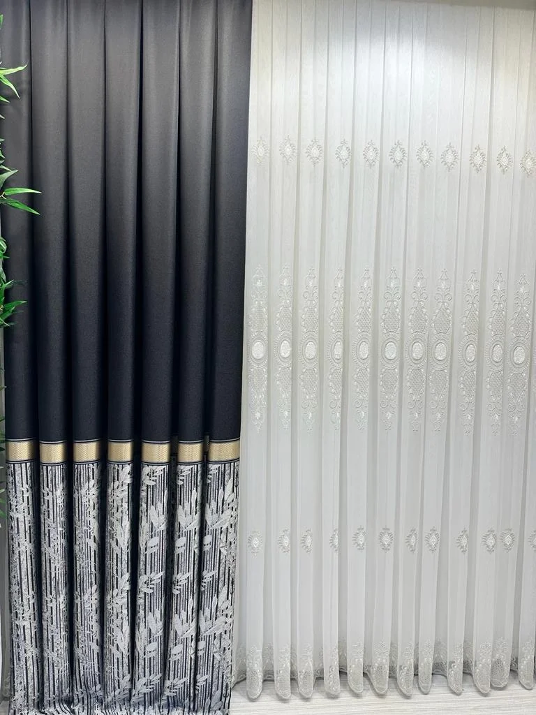 NIVEMESHOME ATA FT614168 V-902 BLACK 1/3 THICK FOLDED CURTAIN PANEL