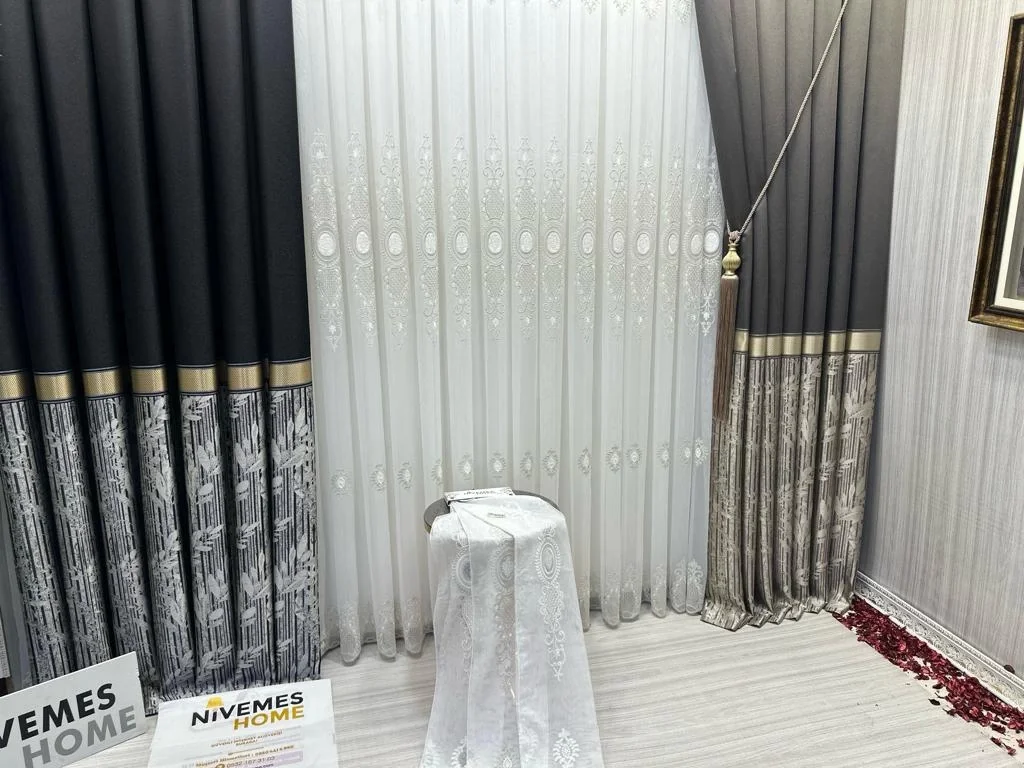 NIVEMESHOME ATA FT614168 V-902 BLACK 1/3 THICK FOLDED CURTAIN PANEL