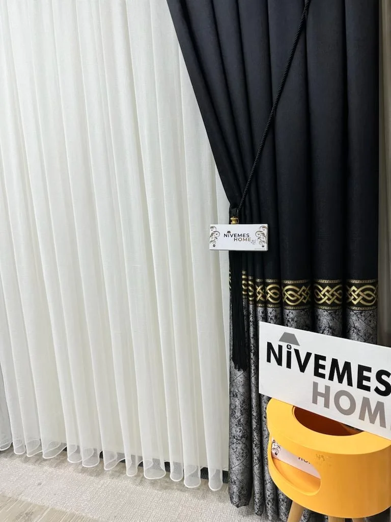 NIVEMESHOME BEGONYA NEGRO-ORO 1/3 PLISADO CORTINA DE FONDO APM