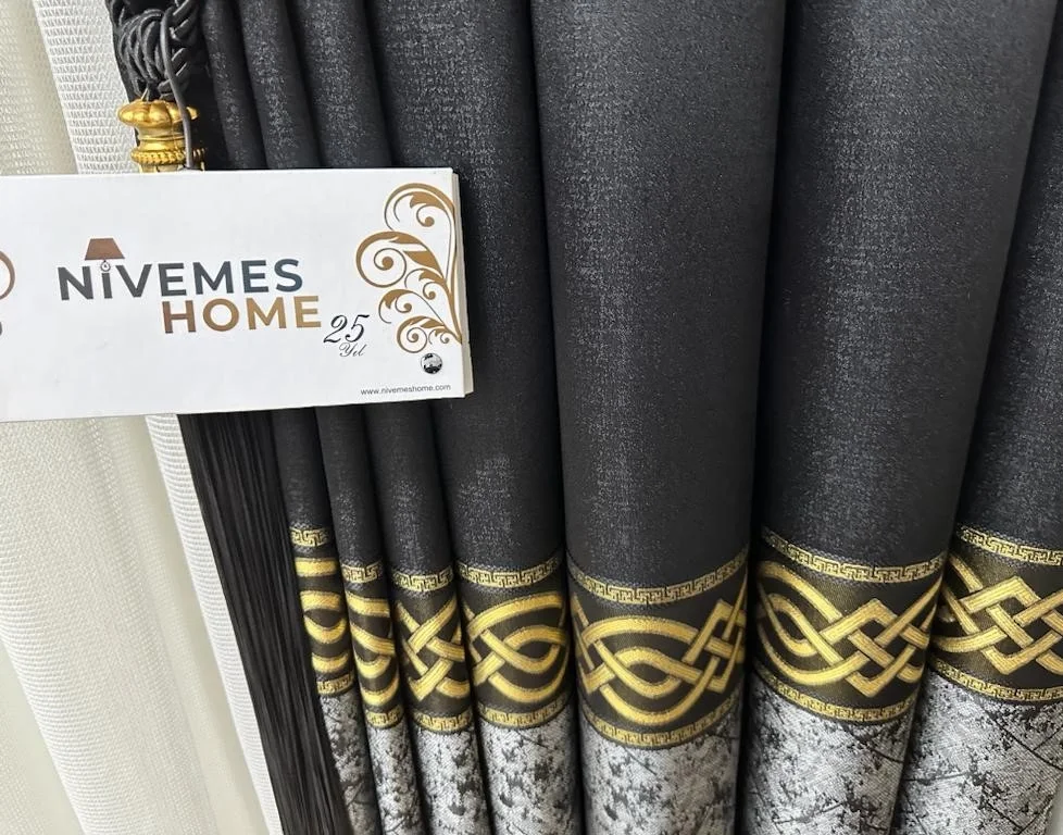 NIVEMESHOME BEGONYA NEGRO-ORO 1/3 PLISADO CORTINA DE FONDO APM