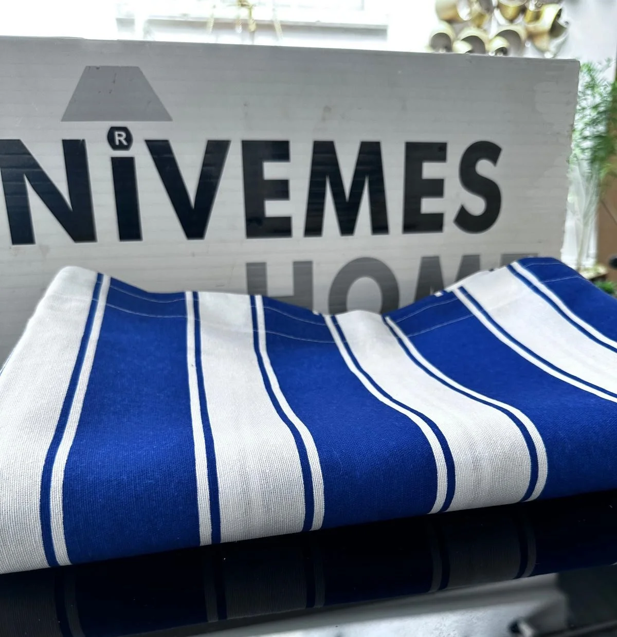 NİVEMESHOME BRANDA MAVİ - BEYAZ BALKON PERDESİ