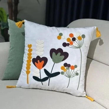 NİVEMESHOME EMBROIDERED CUSHION COVER WITH FLOWERS 45X45