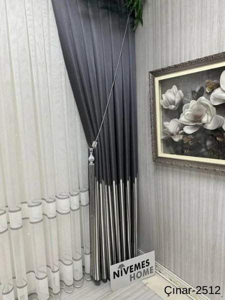 NİVEMESHOME ÇINAR ANTRASİT 2512 1/3 SIK PİLELİ FON PERDE APM