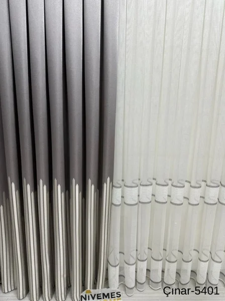 NİVEMESHOME ÇINAR GÜMÜŞ 5401 1/3 SIK PİLELİ FON PERDE APM