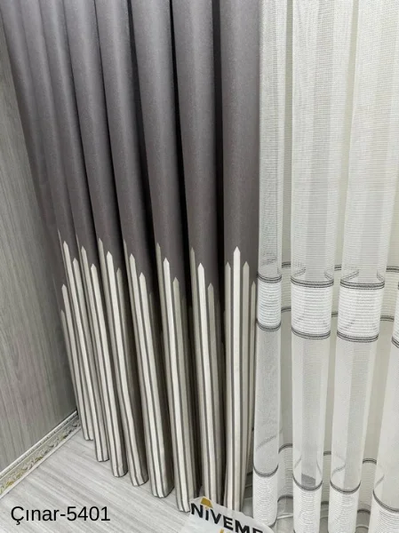 NİVEMESHOME ÇINAR GÜMÜŞ 5401 1/3 SIK PİLELİ FON PERDE APM