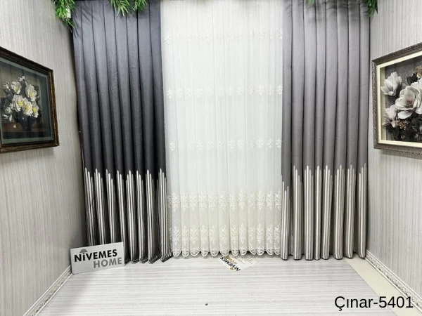 NİVEMESHOME ÇINAR GÜMÜŞ 5401 1/3 SIK PİLELİ FON PERDE APM