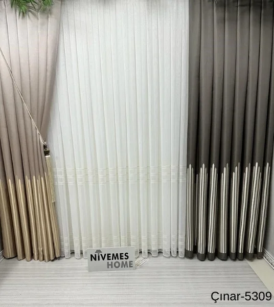 NİVEMESHOME ÇINAR TOPRAK 5309 1/3 SIK PİLELİ FON PERDE APM