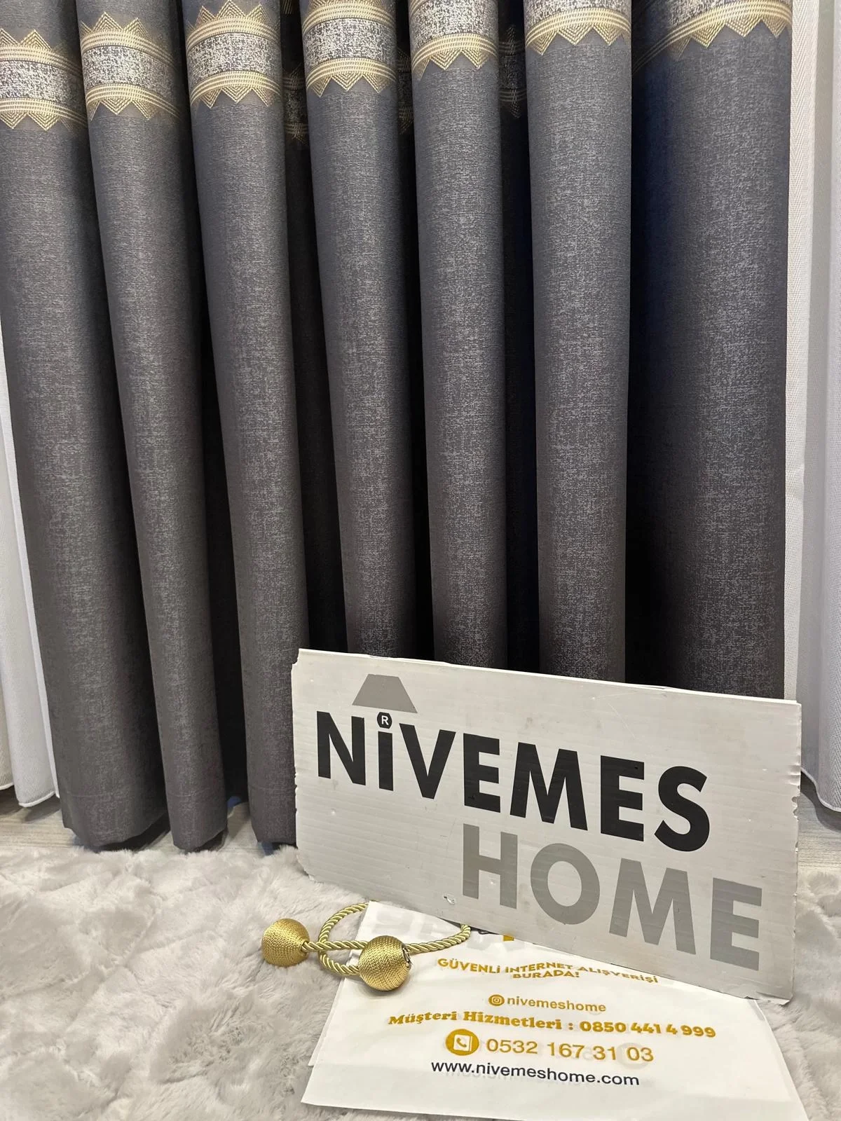 NİVEMESHOME DAMLA FT614337 V-2504 ANTRASİT 1/3 SIK PİLELİ FON PERDE APM