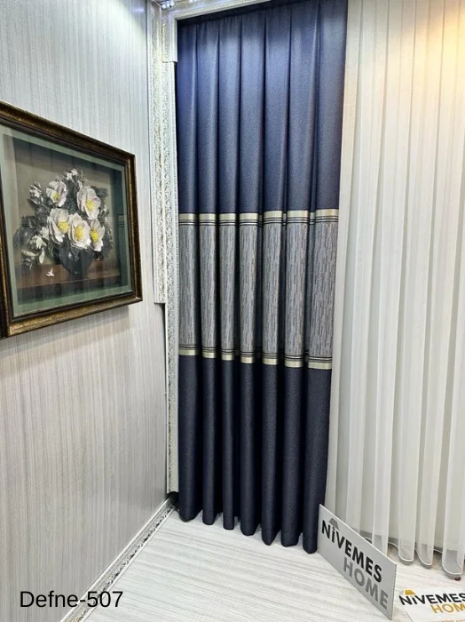 NİVEMESHOME DEFNE LACİVERT FT614166 V-507 1/3 DENSED CURTAIN APM