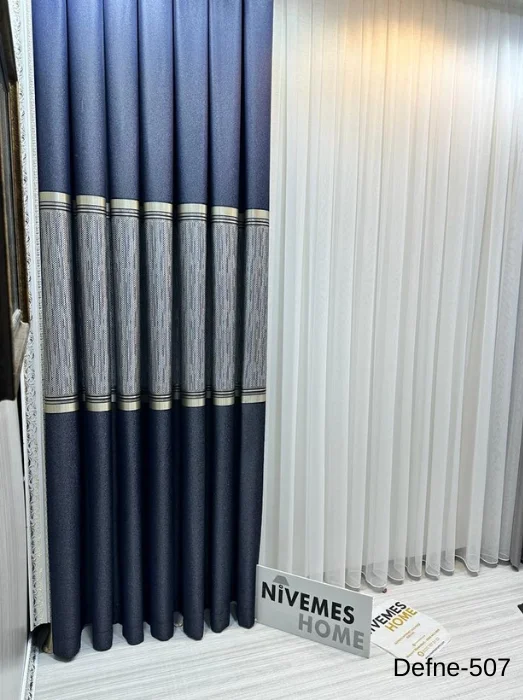 NİVEMESHOME DEFNE LACİVERT FT614166 V-507 1/3 DENSED CURTAIN APM