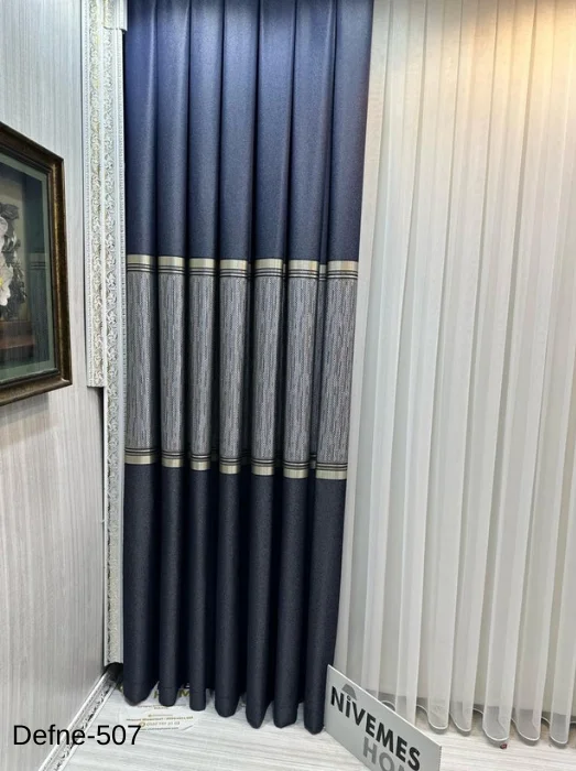 NİVEMESHOME DEFNE LACİVERT FT614166 V-507 1/3 DENSED CURTAIN APM