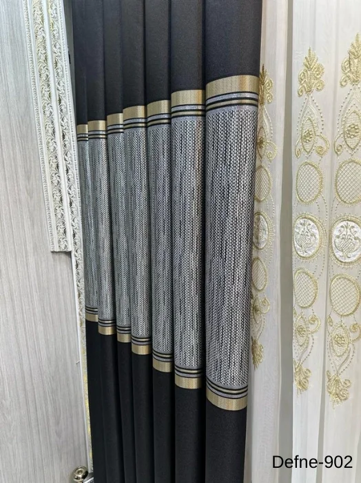 NİVEMESHOME DEFNE SİYAH FT614166 V-902 1/3 SIK PİLELİ FON PERDE APM