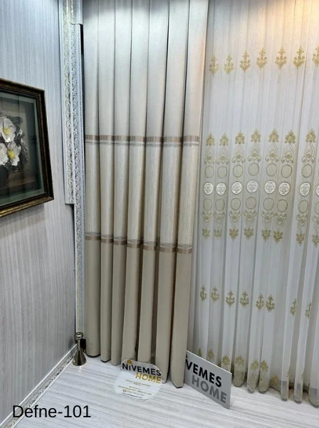 NİVEMESHOME DEFNE VİZON FT614166 V-101 1/3 SIK PİLELİ FON PERDE APM