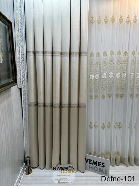 NİVEMESHOME DEFNE VİZON FT614166 V-101 1/3 SIK PİLELİ FON PERDE APM