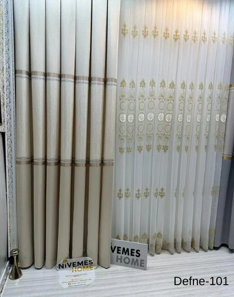 NİVEMESHOME DEFNE VİZON FT614166 V-101 1/3 SIK PİLELİ FON PERDE APM